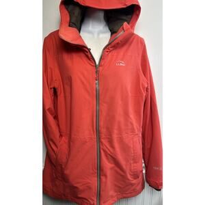 LL Bean Hooded TEK Squall Rain Jacket Womens M Pockets Vented Orange Insulated